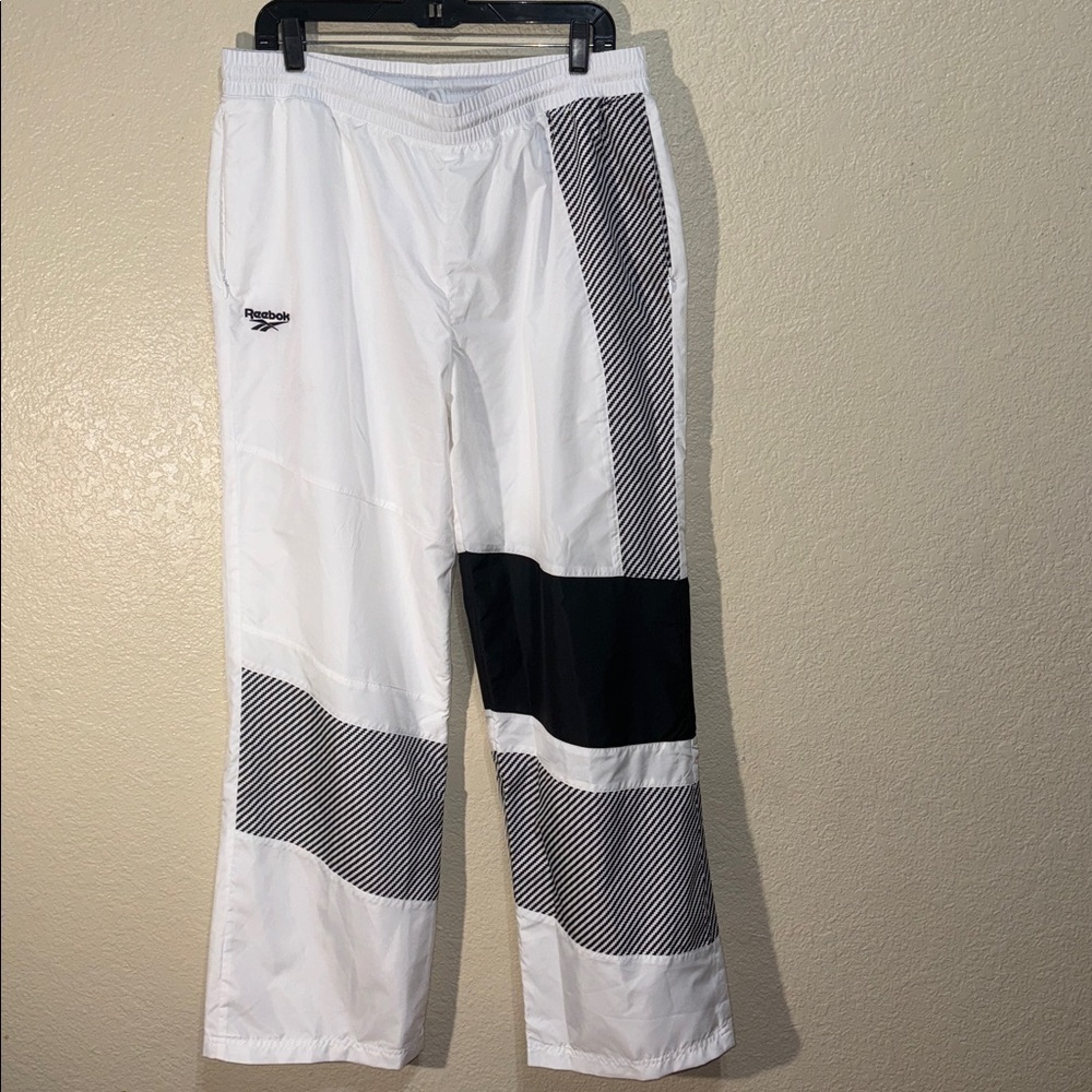 Reebok Womens L White Black Track Pants Colorblock Straight Leg Athletic